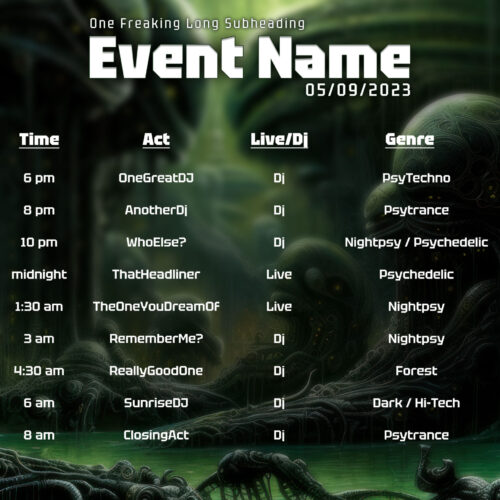 Chimera Protocol - Free Party Promotion Materials - Event Time-Table Schedule Template