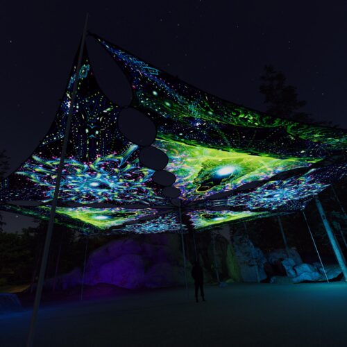 EN-TR01 and EN-TR02 - 6 Triangles Canopy Set - UV-Reactive Flurescent Ceiling Decoration - 3D-Preview