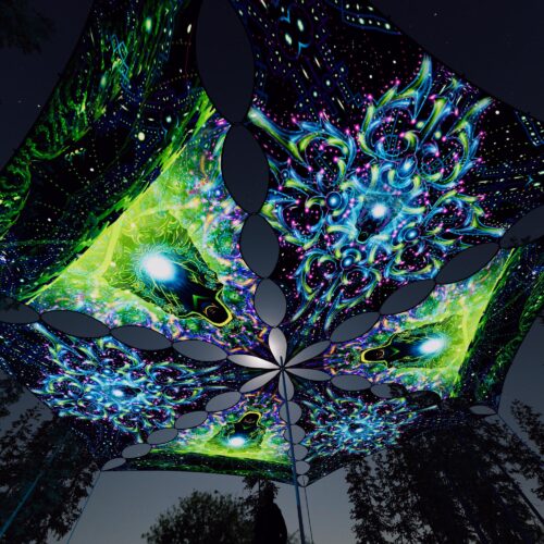 EN-TR01 and EN-TR02 - 6 Triangles Canopy Set - UV-Reactive Flurescent Ceiling Decoration - 3D-Preview