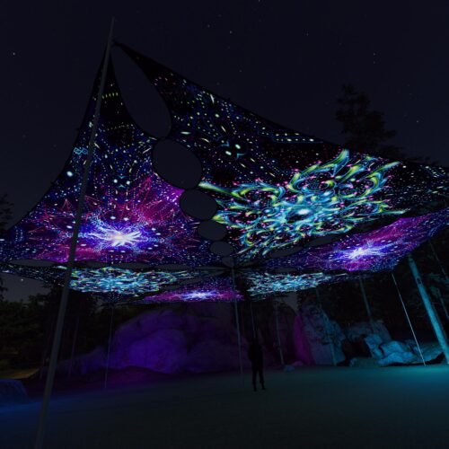 EN-TR02 and EN-TR03 - 6 Triangles Canopy Set - UV-Reactive Flurescent Ceiling Decoration - 3D-Preview