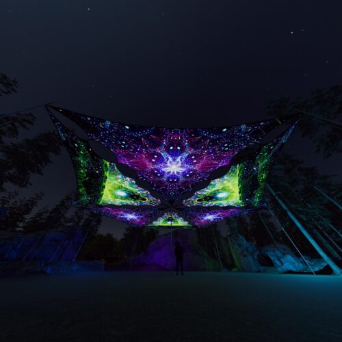 EN-TR03 and EN-TR01 - 6 Triangles Canopy Set - UV-Reactive Flurescent Ceiling Decoration - 3D-Preview