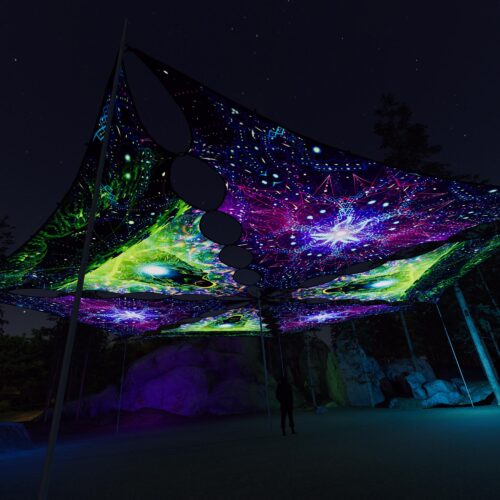 EN-TR03 and EN-TR01 - 6 Triangles Canopy Set - UV-Reactive Flurescent Ceiling Decoration - 3D-Preview