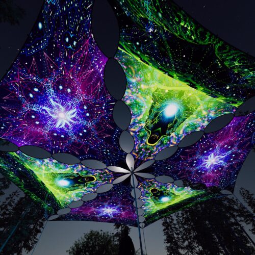 EN-TR03 and EN-TR01 - 6 Triangles Canopy Set - UV-Reactive Flurescent Ceiling Decoration - 3D-Preview