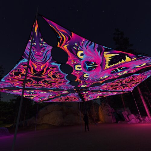 ES-TR02 and ES-TR03 - 6 Triangles Canopy Set - UV-Reactive Flurescent Ceiling Decoration - 3D-Preview