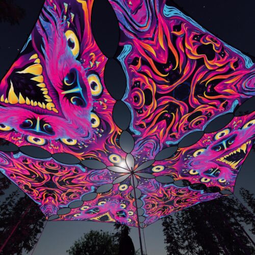 ES-TR02 and ES-TR03 - 6 Triangles Canopy Set - UV-Reactive Flurescent Ceiling Decoration - 3D-Preview