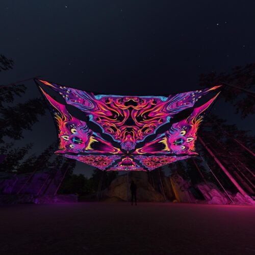 ES-TR03 and ES-TR01 - 6 Triangles Canopy Set - UV-Reactive Flurescent Ceiling Decoration - 3D-Preview