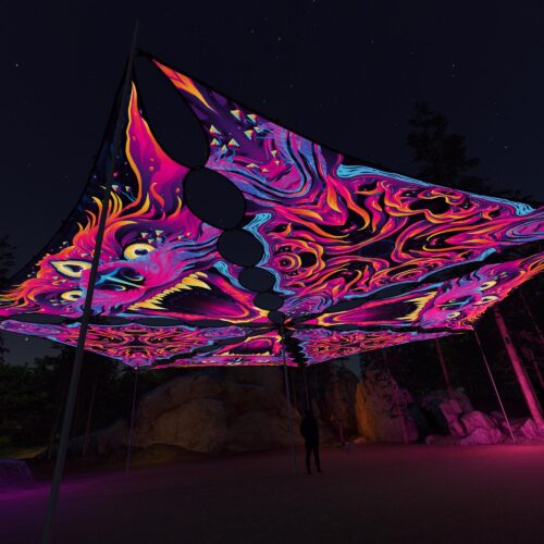 ES-TR03 and ES-TR01 - 6 Triangles Canopy Set - UV-Reactive Flurescent Ceiling Decoration - 3D-Preview