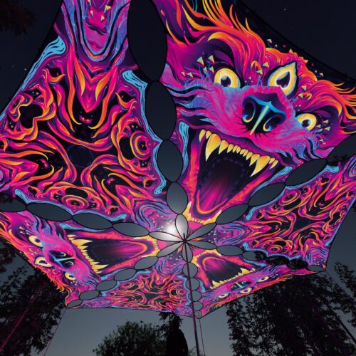 ES-TR03 and ES-TR01 - 6 Triangles Canopy Set - UV-Reactive Flurescent Ceiling Decoration - 3D-Preview