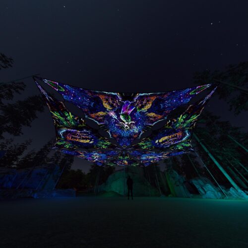 EUK-TR02 and EUK-TR03 - 6 Triangles Canopy Set - UV-Reactive Flurescent Ceiling Decoration - 3D-Preview