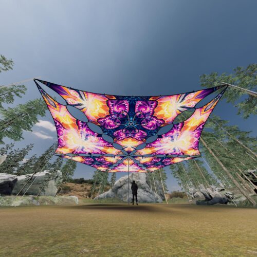 FC-TR03 and FC-TR01 - 6 Triangles Canopy Set - UV-Reactive Flurescent Ceiling Decoration - 3D-Preview