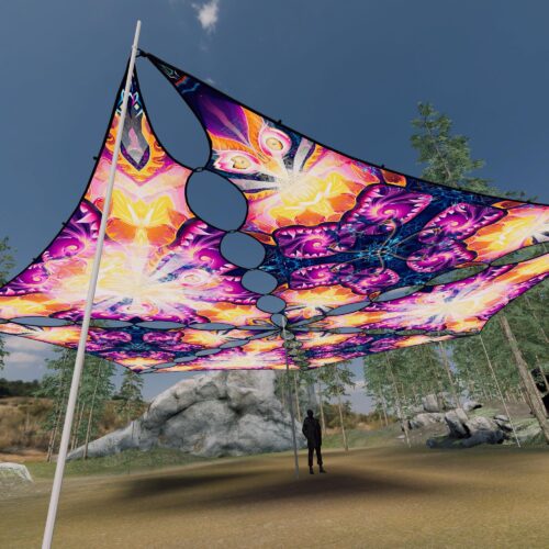 FC-TR03 and FC-TR01 - 6 Triangles Canopy Set - UV-Reactive Flurescent Ceiling Decoration - 3D-Preview