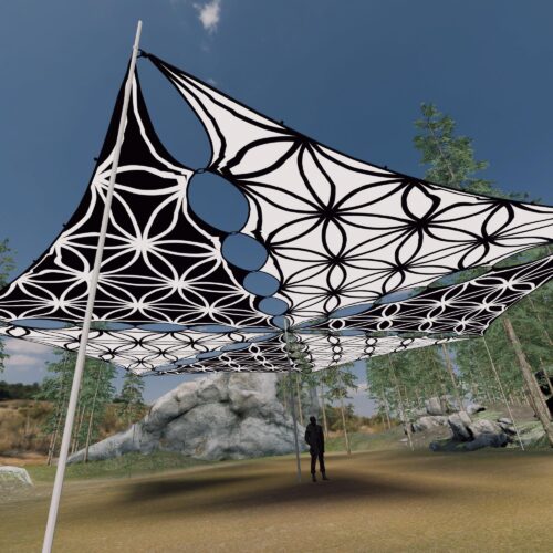 FL-TR01 and FL-TR02 - 6 Triangles Canopy Set - UV-Reactive Flurescent Ceiling Decoration - 3D-Preview