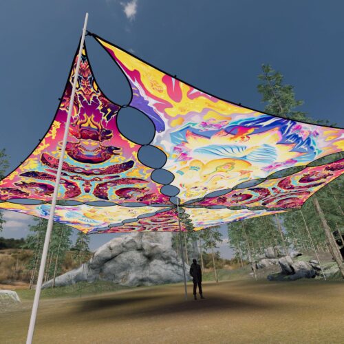 GN-TR01 and GN-TR02 - 6 Triangles Canopy Set - UV-Reactive Flurescent Ceiling Decoration - 3D-Preview