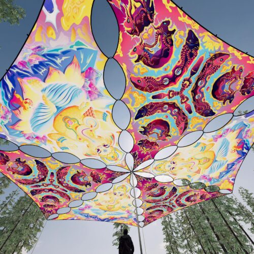 GN-TR01 and GN-TR02 - 6 Triangles Canopy Set - UV-Reactive Flurescent Ceiling Decoration - 3D-Preview