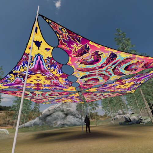 GN-TR02 and GN-TR03 - 6 Triangles Canopy Set - UV-Reactive Flurescent Ceiling Decoration - 3D-Preview