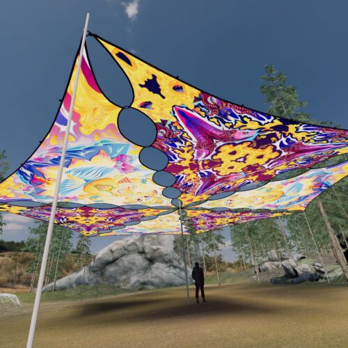 GN-TR03 and GN-TR01 - 6 Triangles Canopy Set - UV-Reactive Flurescent Ceiling Decoration - 3D-Preview