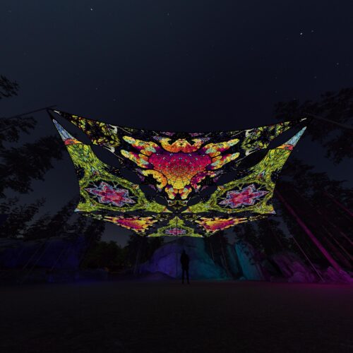 HN-TR02 and HN-TR03 - 6 Triangles Canopy Set - UV-Reactive Flurescent Ceiling Decoration - 3D-Preview