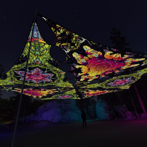 HN-TR02 and HN-TR03 - 6 Triangles Canopy Set - UV-Reactive Flurescent Ceiling Decoration - 3D-Preview
