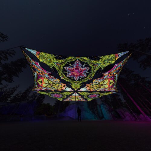 HN-TR03 and HN-TR01 - 6 Triangles Canopy Set - UV-Reactive Flurescent Ceiling Decoration - 3D-Preview