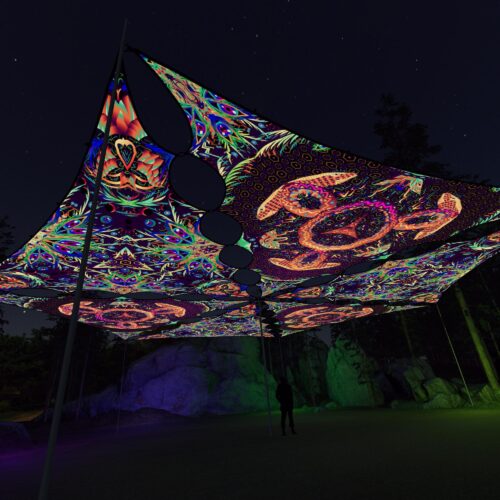 JS-TR01 and JS-TR02 - 6 Triangles Canopy Set - UV-Reactive Flurescent Ceiling Decoration - 3D-Preview