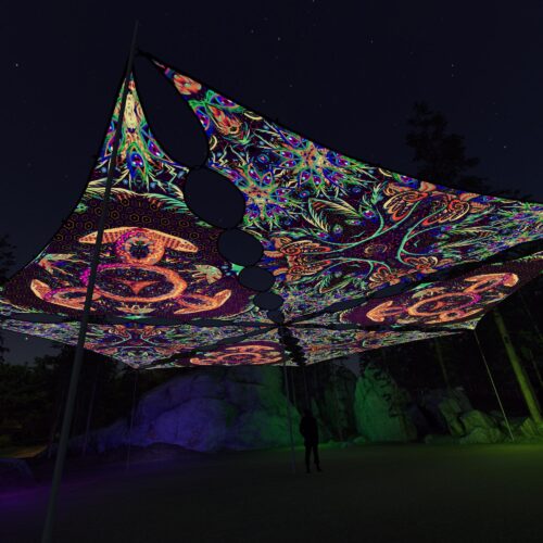 JS-TR03 and JS-TR01 - 6 Triangles Canopy Set - UV-Reactive Flurescent Ceiling Decoration - 3D-Preview