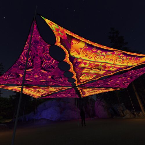 LB-TR02 and LB-TR03 - 6 Triangles Canopy Set - UV-Reactive Flurescent Ceiling Decoration - 3D-Preview