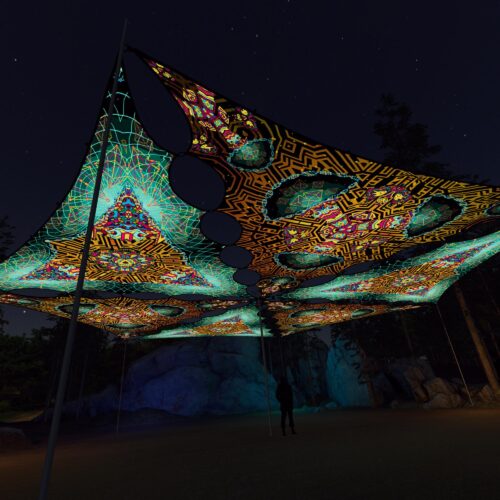 MG-TR01 and MG-TR02 - 6 Triangles Canopy Set - UV-Reactive Flurescent Ceiling Decoration - 3D-Preview