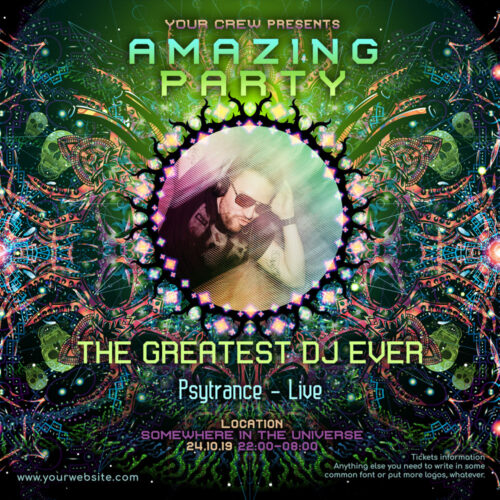 Alien Enlightenment - Free Party Promotion Materials - Facebook Instagram Post Template - Featured Artist