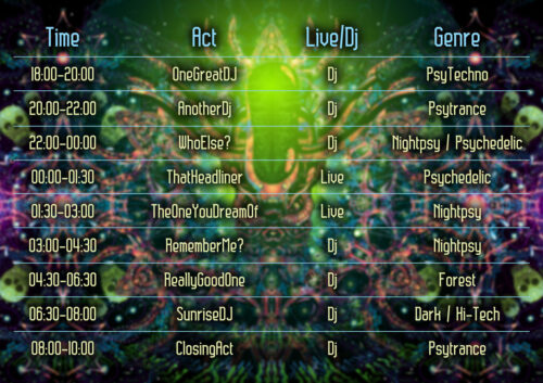Alien Enlightenment - Free Party Promotion Materials - Event Time-Table Schedule Template