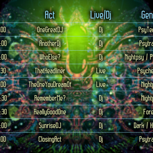 Alien Enlightenment - Free Party Promotion Materials - Event Time-Table Schedule Template