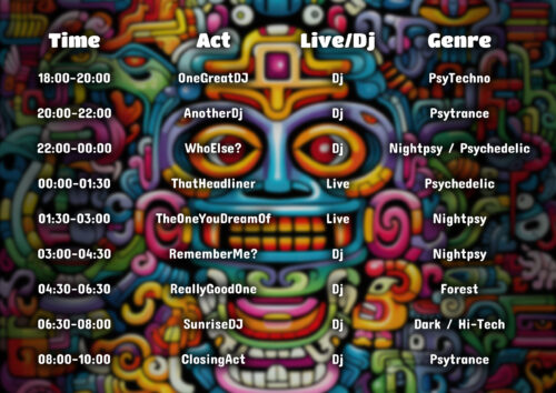 Aztec God - Free Party Promotion Materials - Event Time-Table Schedule Template