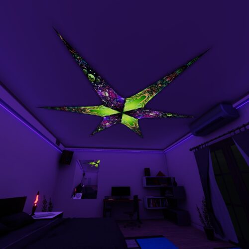 AE - Space-Skulls and AE-Trippy-Alien – 6 Petals Canopy Set - UV-Reactive Flurescent Ceiling Decoration - 3D-Preview