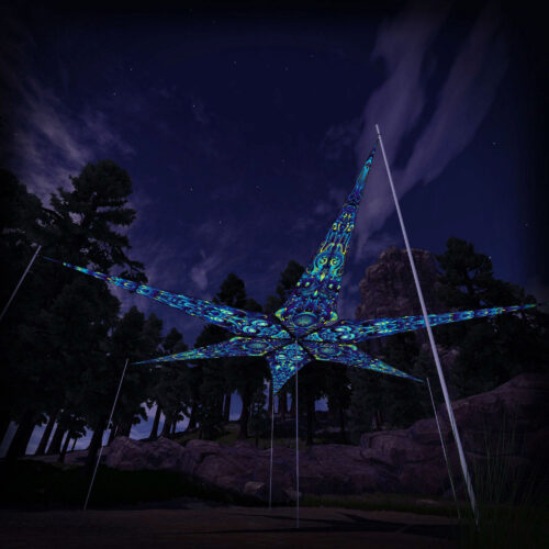 Cyber-Nexus and Neuro-Hybrid – 6 Petals Canopy Set - UV-Reactive Flurescent Ceiling Decoration - 3D-Preview