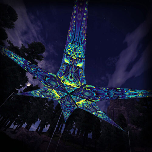 Neuro-Hybrid and Octo-Bioforge – 6 Petals Canopy Set - UV-Reactive Flurescent Ceiling Decoration - 3D-Preview