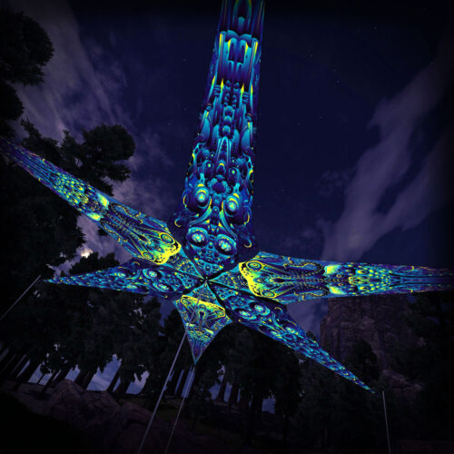 Octo-Bioforge and Cyber-Nexus – 6 Petals Canopy Set - UV-Reactive Flurescent Ceiling Decoration - 3D-Preview