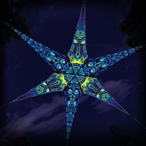 Octo-Bioforge and Cyber-Nexus – 6 Petals Canopy Set - UV-Reactive Flurescent Ceiling Decoration - 3D-Preview