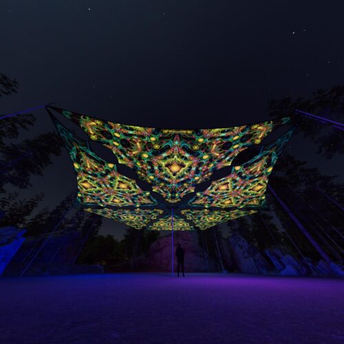 R2-TR01 and R2-TR02 - 6 Triangles Canopy Set - UV-Reactive Flurescent Ceiling Decoration - 3D-Preview