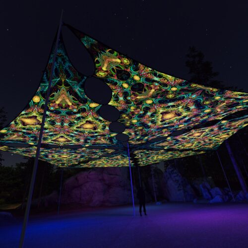 R2-TR01 and R2-TR02 - 6 Triangles Canopy Set - UV-Reactive Flurescent Ceiling Decoration - 3D-Preview