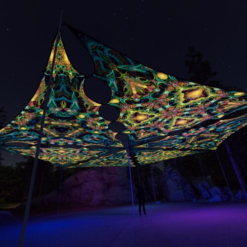 R2-TR02 and R2-TR03 - 6 Triangles Canopy Set - UV-Reactive Flurescent Ceiling Decoration - 3D-Preview