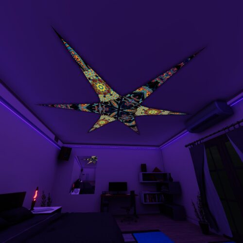 VN-Radiance and VN-Spine – 6 Petals Canopy Set - UV-Reactive Flurescent Ceiling Decoration - 3D-Preview