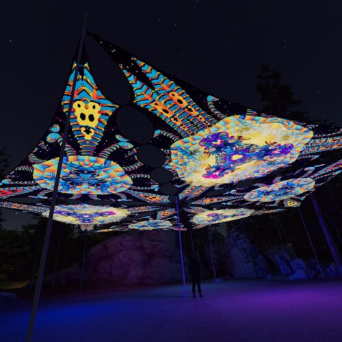 VN-TR01 and VN-TR02 - 6 Triangles Canopy Set - UV-Reactive Flurescent Ceiling Decoration - 3D-Preview