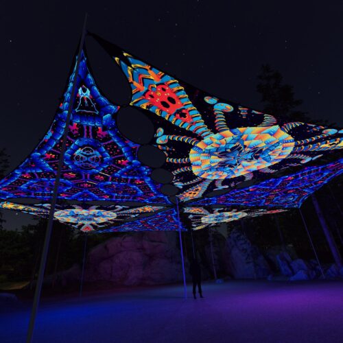 VN-TR02 and VN-TR03 - 6 Triangles Canopy Set - UV-Reactive Flurescent Ceiling Decoration - 3D-Preview