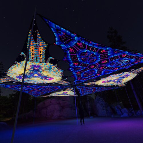 VN-TR03 and VN-TR01- 6 Triangles Canopy Set - UV-Reactive Flurescent Ceiling Decoration - 3D-Preview