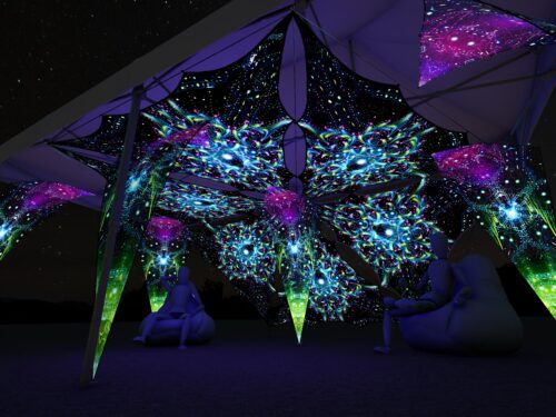Enlightenment - EN-TR02 - Music Festival Camp Set - Advanced - 3D render - Night/UV-light