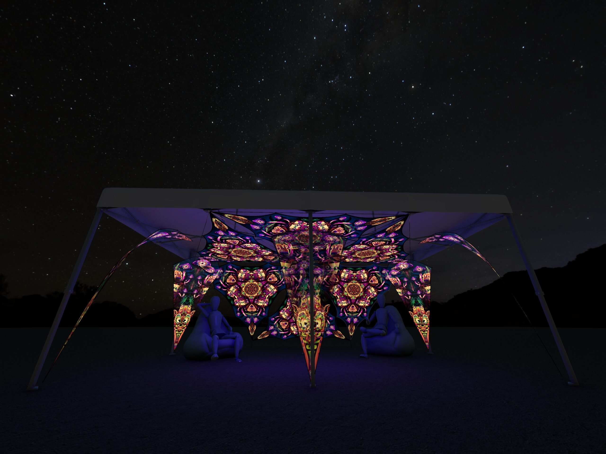 Fungal Rift - FR-TR04 - Music Festival Camp Set - Advanced - 3D render - Night/UV-light