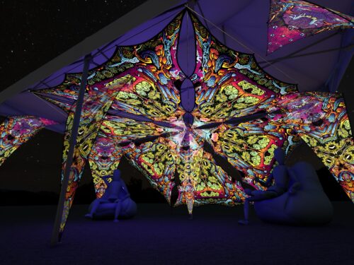 Lord Hanuman - HN-TR01 - Music Festival Camp Set - Advanced - 3D render - Night/UV-light