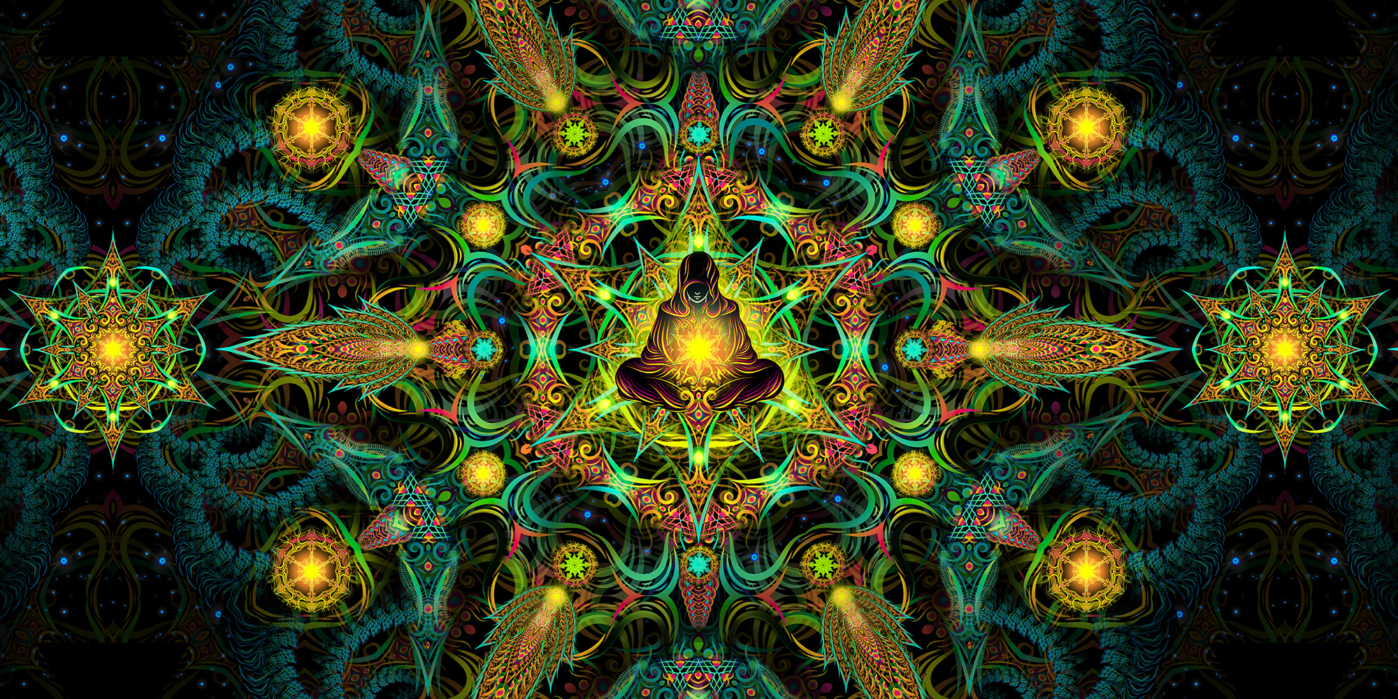 Reincarnation 2 - Colorful UV Backdrop XL Tapestry Psychedelic UV-Reactive Fluorescent Wall Art