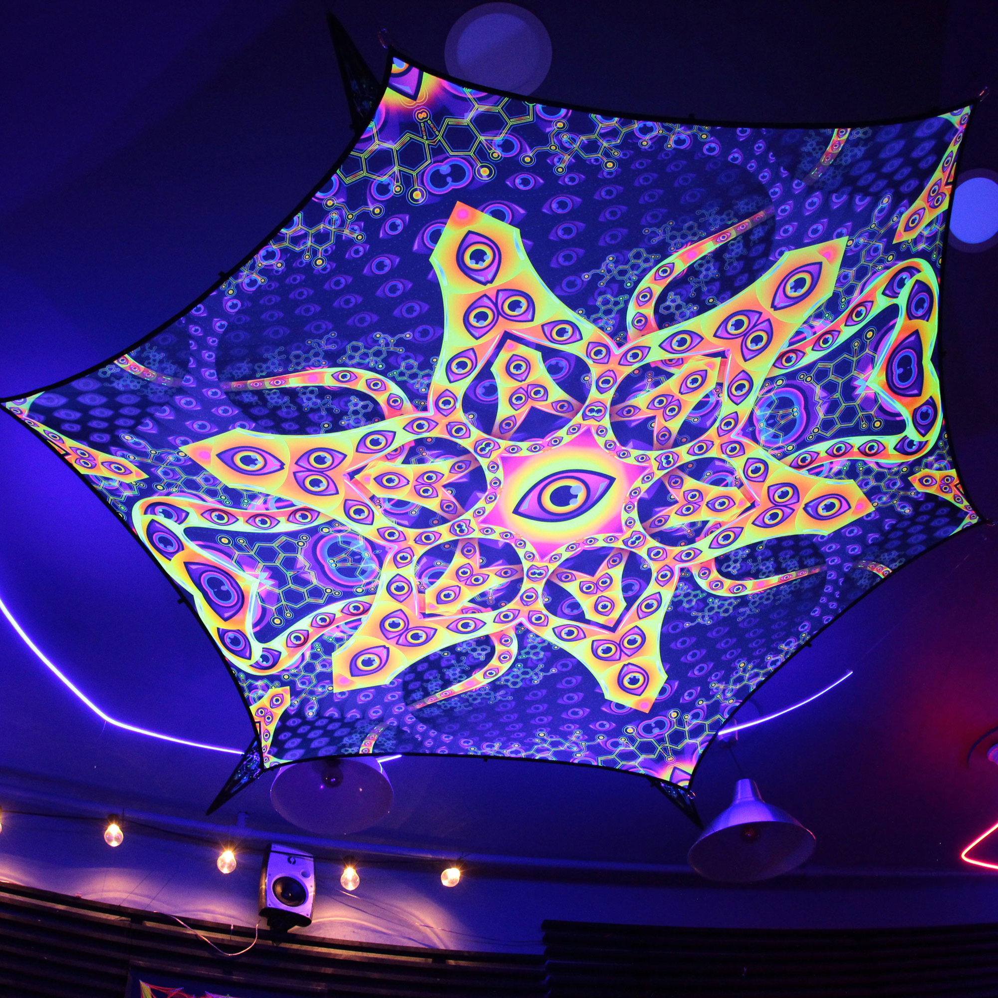 AB-HX01 - Hexagon Ceiling Decoration – Stretchable Fabric UV-Reactive Element
