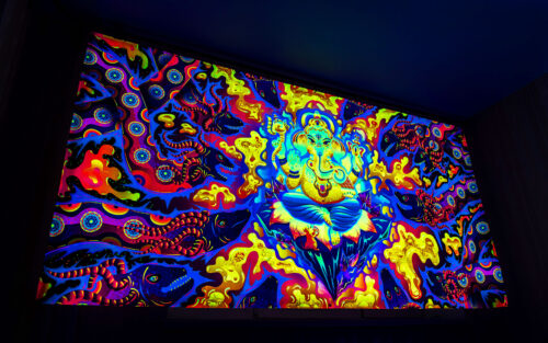 Alternative view of Lord Ganesha - Colorful UV Backdrop XL Tapestry Psychedelic UV-Reactive Fluorescent Wall Art